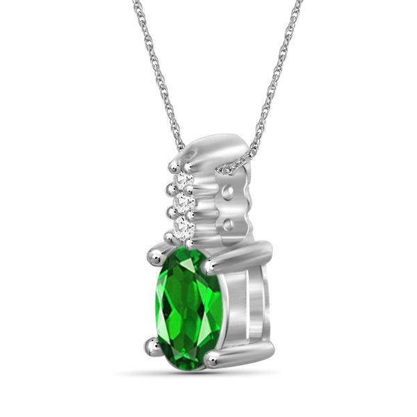 1/4 Carat T.G.W. Chrome Diopside And White Diamond Accent Sterling Silver Pendant, 18"