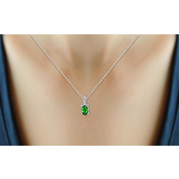 1/4 Carat T.G.W. Chrome Diopside And White Diamond Accent Sterling Silver Pendant, 18"