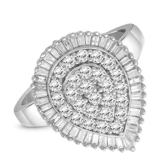 1 ct. T.W. White Diamond Teardrop Halo Ring in Sterling Silver