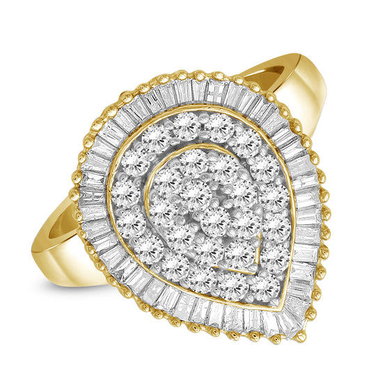 White Diamond Teardrop Halo Ring in 14K Gold over Silver