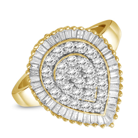 White Diamond Ring with 14K Gold Plating for Women & Girls | Teardrop Halo Promise Ringwith Round & Baguette Cut Diamonds
