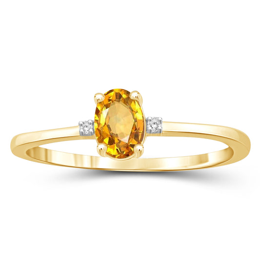 0.40 ct. T.G.W. Citrine Ring with Diamond Accent in 14K Gold over Silver