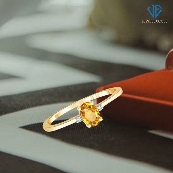 Citrine November Birthstone Jewelry – 0.40 Carat Citrine 14K gold over Silver Ring Jewelry with White Diamond Accent – Gemstone Rings with Hypoallergenic Sterling Silver Band
