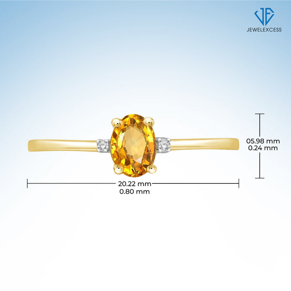 Citrine November Birthstone Jewelry – 0.40 Carat Citrine 14K gold over Silver Ring Jewelry with White Diamond Accent – Gemstone Rings with Hypoallergenic Sterling Silver Band