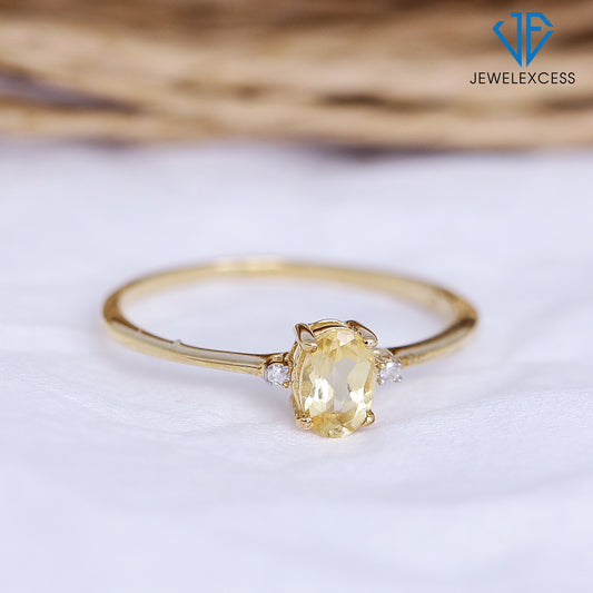 0.40 ct. T.G.W. Citrine Ring with Diamond Accent in 14K Gold over Silver