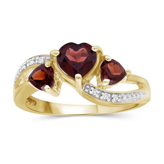 1 1/2 ct. T.G.W. Garnet Heart Ring with Diamond Accents in Sterling Silver or 14K Gold over Silver