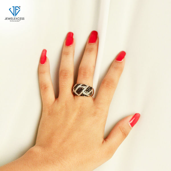Sterling Silver 1 Carat Black & White Diamond Ring for Women | Diamonds for Everyday Womens Wear