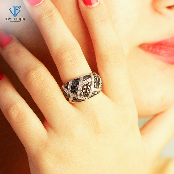 Sterling Silver 1 Carat Black & White Diamond Ring for Women | Diamonds for Everyday Womens Wear