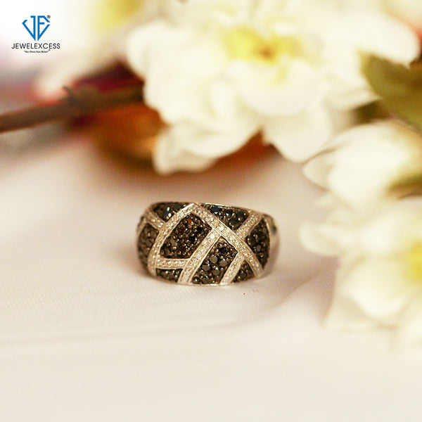 Sterling Silver 1 Carat Black & White Diamond Ring for Women | Diamonds for Everyday Womens Wear