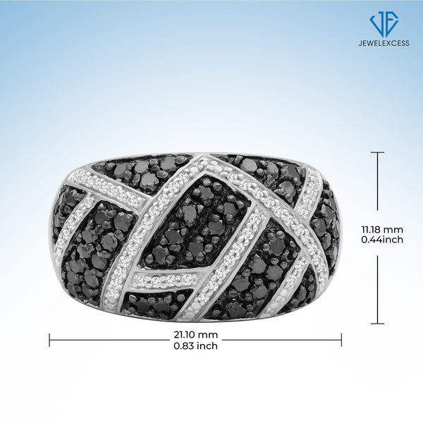 Sterling Silver 1 Carat Black & White Diamond Ring for Women | Diamonds for Everyday Womens Wear