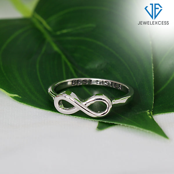 Sterling Silver Infinity Friendship Ring for Women | Personalized Best Sister Eternity Knot Symbol Band