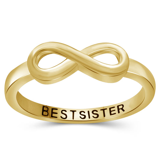 "Best Sister" Infinity Knot Ring in Sterling Silver or 14K Gold over Silver