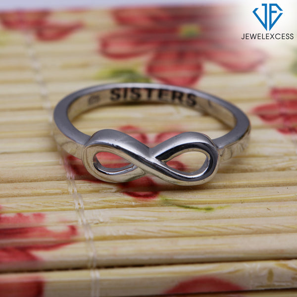 Sterling Silver Or 14K Gold-Plated Infinity Friendship Ring for Women | Personalized Sisters, Engagement, Wedding, Promise Eternity Knot Symbol Band