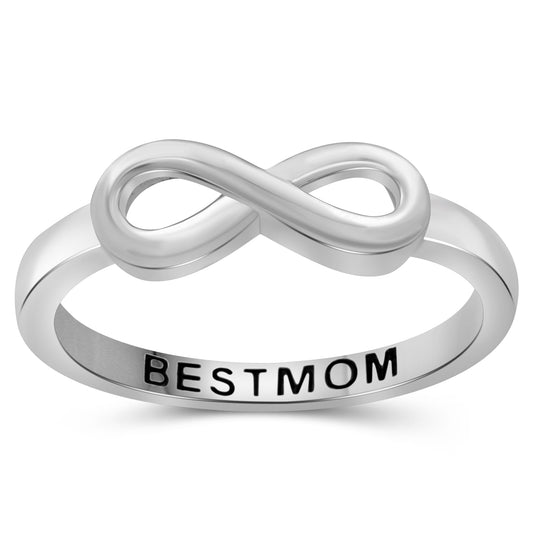 "Best Mom" Infinity Knot Ring in Sterling Silver or 14K Gold over Silver