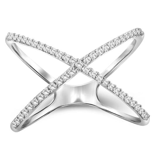 1/7 ct. T.W. White Diamond X Ring in Sterling Silver