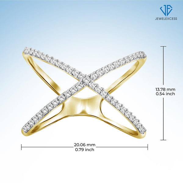 1/7 Carat White Diamond Ring with 14K Gold over Silver X Ring | Real Diamond Ring with Hypoallergenic Gold Plating Ring Band