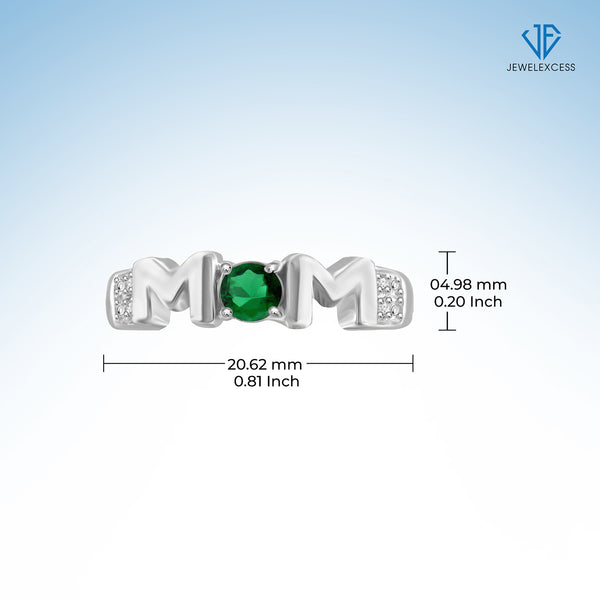 Mothers Ring Created Emerald Rings for Women – Thoughtful Mom Ring Design with Created WhiteSapphire & Birthstone – Sterling Silver Rings for Women or Sterling Silver Ring Plated Gold Ring