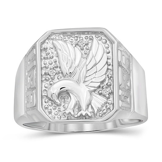 Men's Eagle Ring with Diamond Accents in Sterling Silver