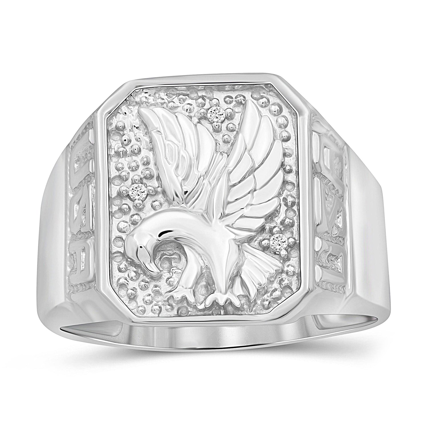 Mens Rings Eagle Rings for Men Silver – Genuine .925 Sterling Silver Dad Rings for Men with   White Diamond Accents – Handsome, Durably Crafted Dads Ring Gifts for Men and Gifts for Dad