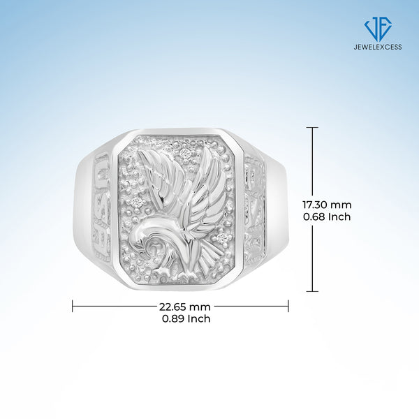 Mens Rings Eagle Rings for Men Silver – Genuine .925 Sterling Silver Dad Rings for Men with   White Diamond Accents – Handsome, Durably Crafted Dads Ring Gifts for Men and Gifts for Dad