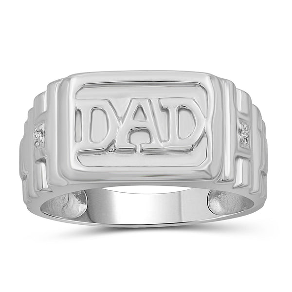 Mens Rings Dad Rings for Men Silver – Genuine .925 Sterling Silver Rings for Men with   White Diamond Accents – Handsome, Durably Crafted Dads Ring Gifts for Men and Gifts for Dad