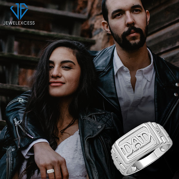 Mens Rings Dad Rings for Men Silver – Genuine .925 Sterling Silver Rings for Men with   White Diamond Accents – Handsome, Durably Crafted Dads Ring Gifts for Men and Gifts for Dad
