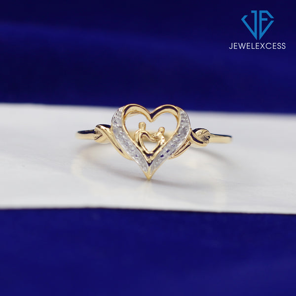 White Diamond Accent 14k Gold Over Silver Mother and Child Heart Ring