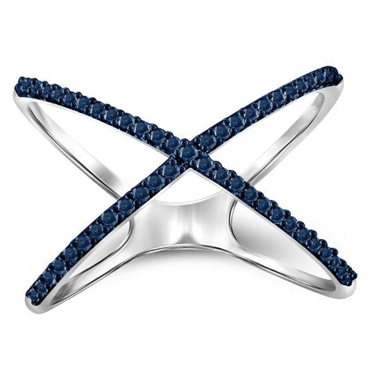 1/7 ct. T.W. Blue Diamond X Ring in Sterling Silver