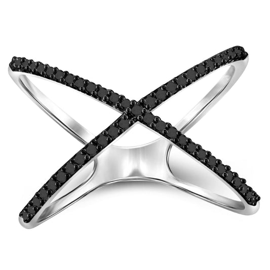 1/7 ct. T.W. Black Diamond X Ring in Sterling Silver