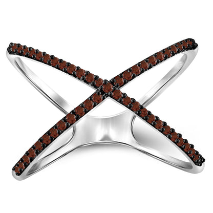 1/7 ct. T.W. Red Diamond X Ring in Sterling Silver