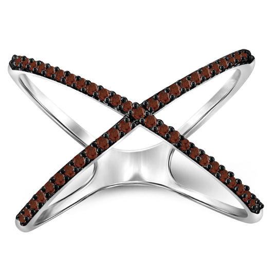 1/7 ct. T.W. Red Diamond X Ring in Sterling Silver