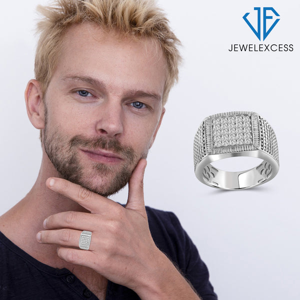 White Diamond Rings for Men – 1CTTW Genuine White Diamond Ring for Men – Hypoallergenic Sterling Silver Ring Men – Real Diamond Mens Rings Fashion Statement Ring – Luxurious Gifts for Him