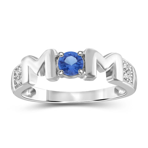 Mothers Ring Created Sapphire Rings for Women – Thoughtful Mom Ring Design with Created WhiteSapphire & Birthstone – Sterling Silver Rings for Women or Sterling Silver Ring Plated Gold Ring