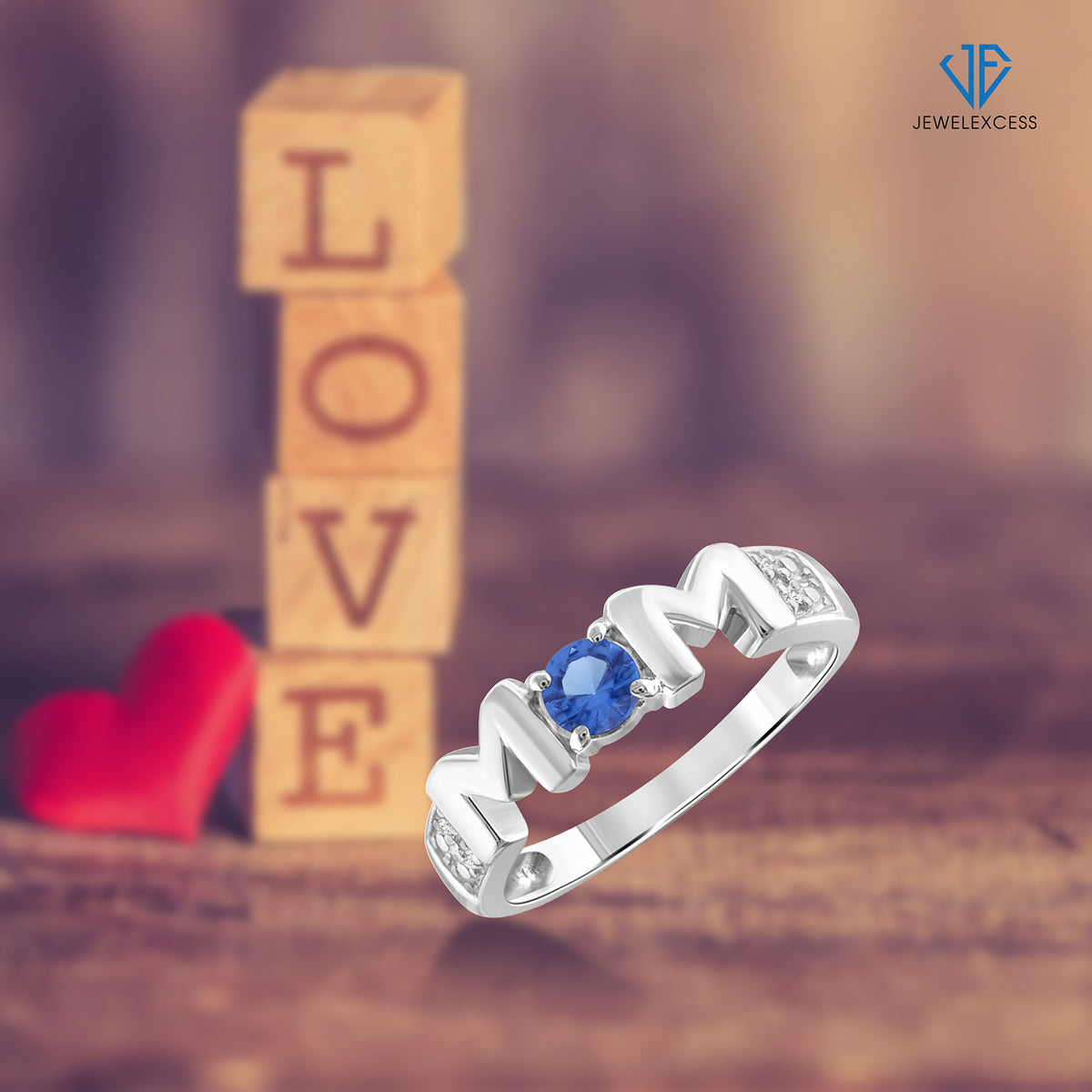 Created Sapphire & Created White Sapphire Mother's Ring in Sterling Silver or 14K Gold over Silver