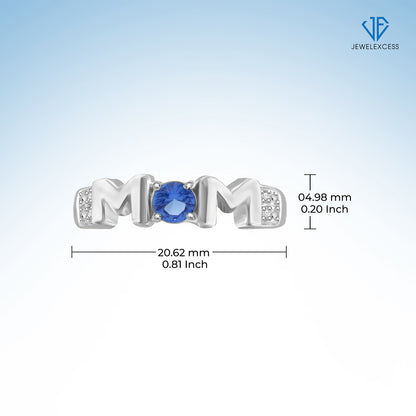 Created Sapphire & Created White Sapphire Mother's Ring in Sterling Silver or 14K Gold over Silver