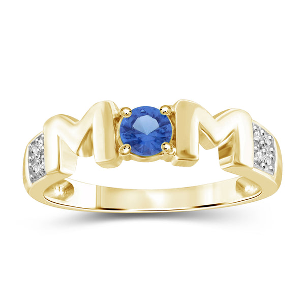 Mothers Ring Created Sapphire Rings for Women – Thoughtful Mom Ring Design with Created WhiteSapphire & Birthstone – Sterling Silver Rings for Women or Sterling Silver Ring Plated Gold Ring