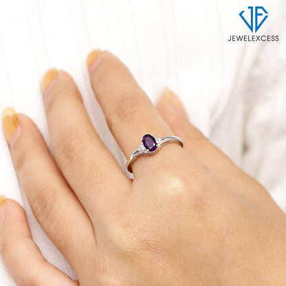 Birthstone Ring with Diamond Accent in Sterling Silver