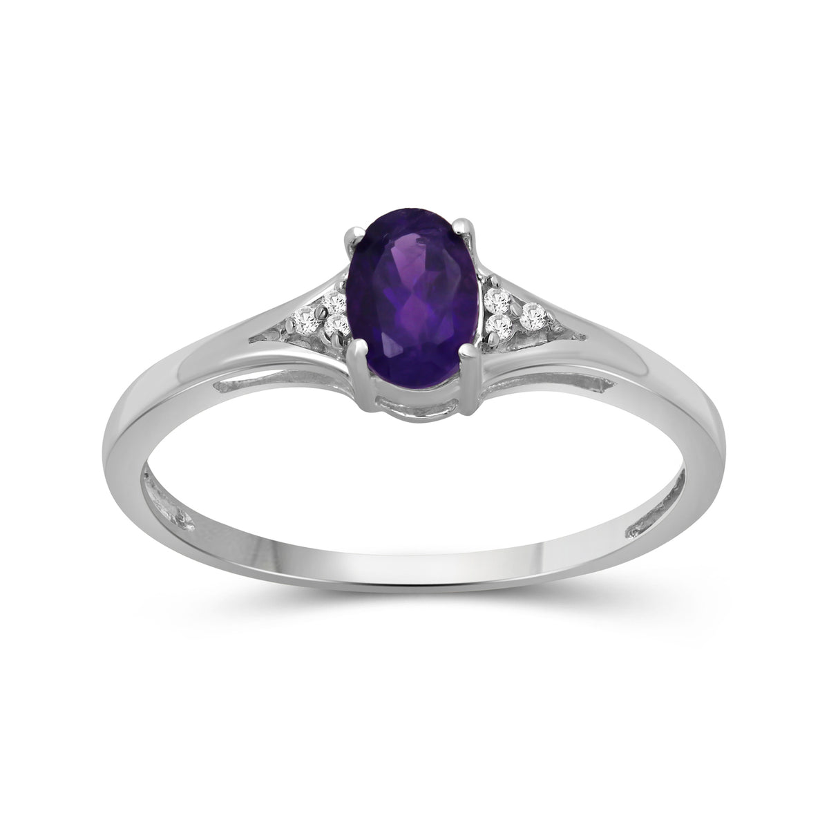 Birthstone Ring with Diamond Accent in Sterling Silver