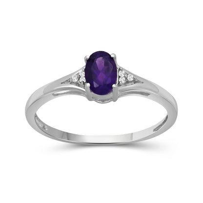 Birthstone Ring with Diamond Accent in Sterling Silver