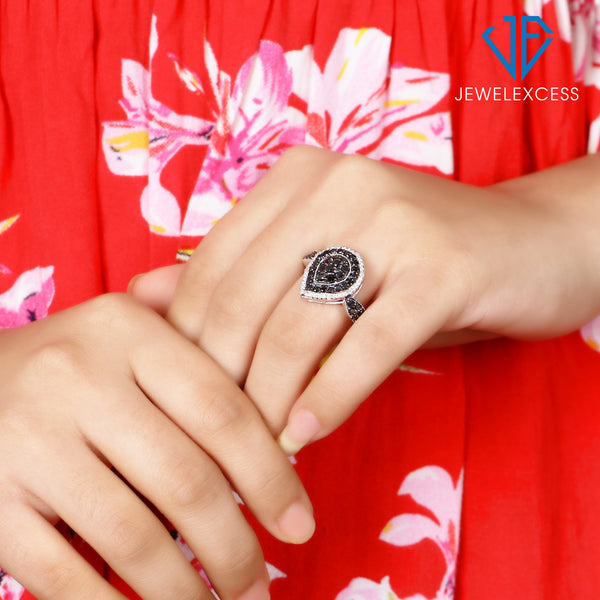Sterling Silver 1 Carat Black & White Diamond Ring for Women | Diamonds for Everyday Womens Wear