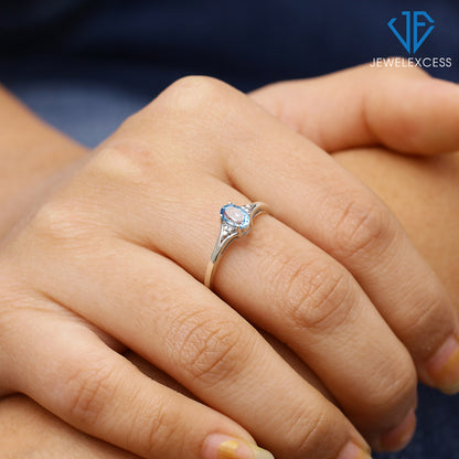Birthstone Ring with Diamond Accent in Sterling Silver