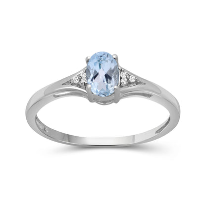 Birthstone Ring with Diamond Accent in Sterling Silver