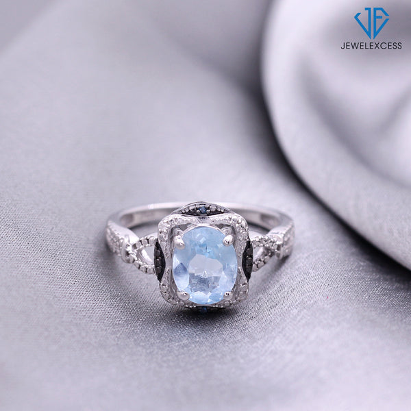 2.15 Carat T.G.W. Sky Blue Topaz And Blue & White Diamond Accent Sterling Silver Ring