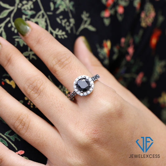 2 ct. T.W. Black & White Diamond Halo Ring in Sterling Silver