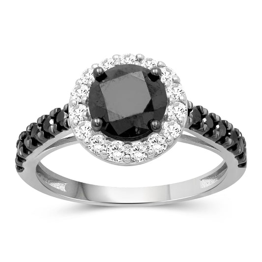 2 ct. T.W. Black & White Diamond Halo Ring in Sterling Silver
