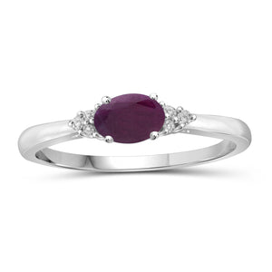 Ruby Ring Birthstone Jewelry – 0.50 Carat Ruby 0.925 Sterling Silver Ring Jewelry with White Diamond Accent – Gemstone Rings with Hypoallergenic 0.925 Sterling Silver Band