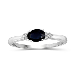 Sapphire Ring Birthstone Jewelry – 0.65 Carat Sapphire 0.925 Sterling Silver Ring Jewelry with White Diamond Accent – Gemstone Rings with Hypoallergenic 0.925 Sterling Silver Band