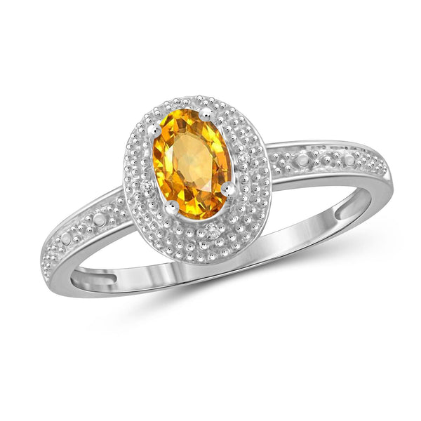 0.46 Carat T.G.W. Citrine Gemstone and White Diamond Accent Sterling Silver Ring