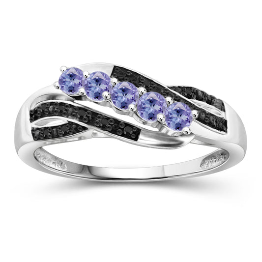 0.35 ct. T.G.W. Tanzanite & Black Diamond Accent Band in Sterling Silver