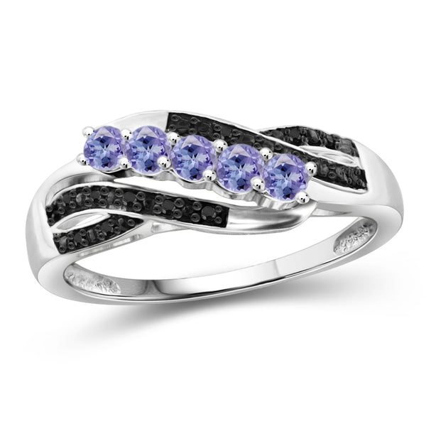 Gemstone & Diamond Ring in Sterling Silver  Or 14K Gold-Plated - Assorted Gemstone
